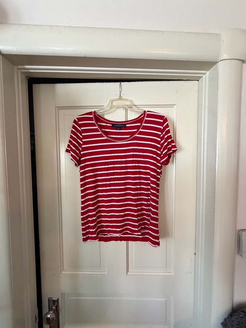 Tommy Hilfiger Striped T-Shirt Size L Red White Short Sleeve